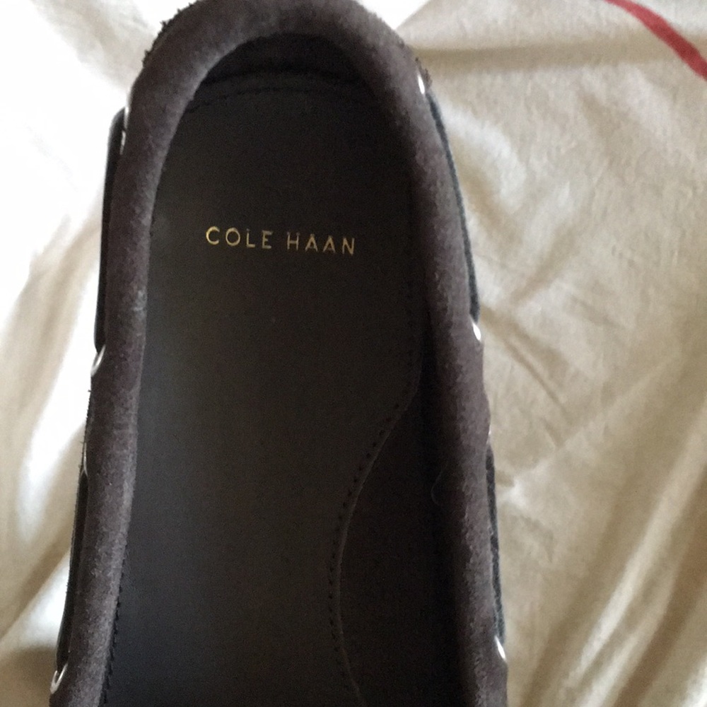 Cole Haan shoes. Dark taupe suede driving shoes. Gray leather tassels. Size 9.5 - Picture 5 of 6